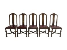 Set five 20th century oak high-back dining chairs