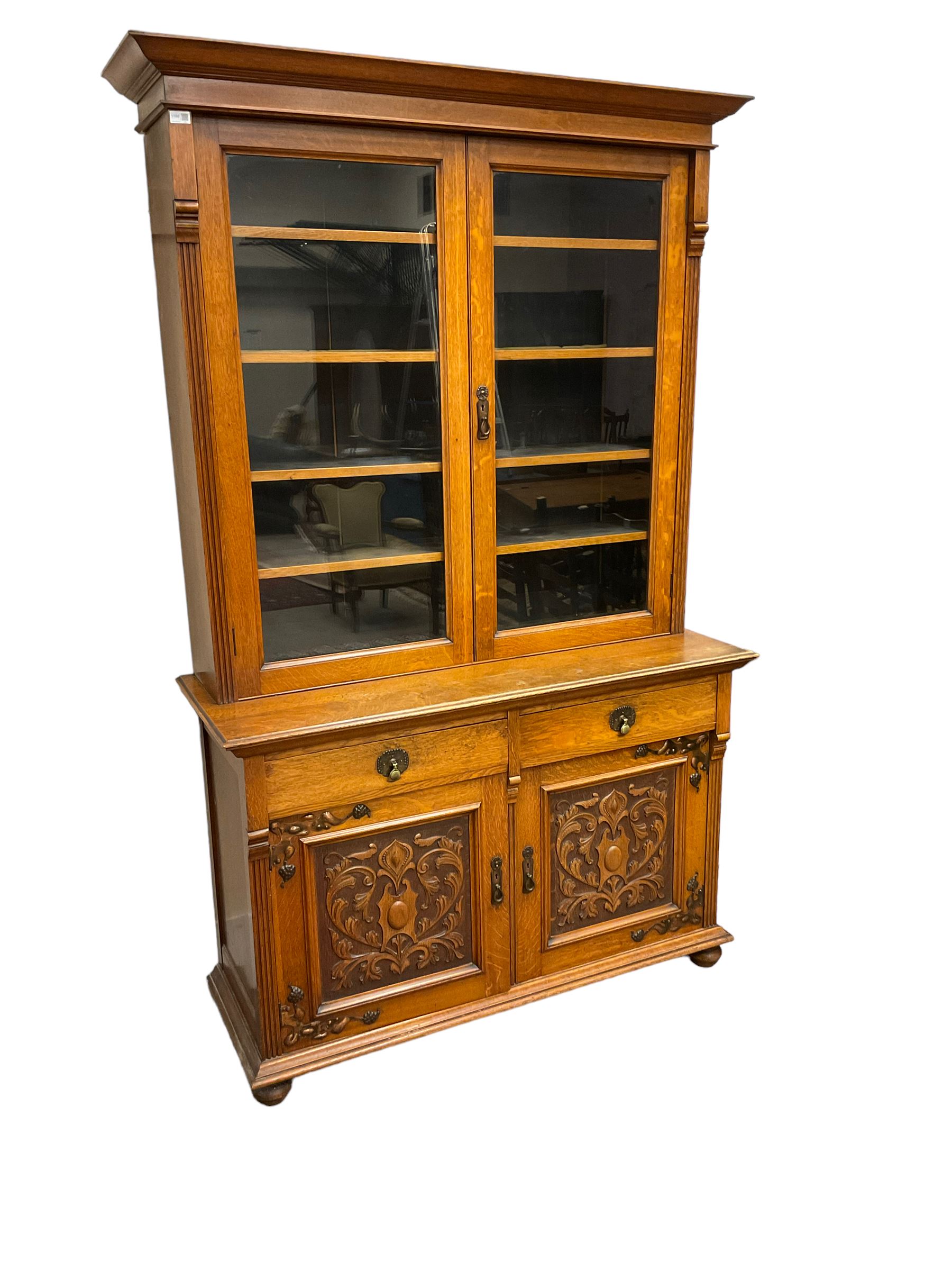 Late 19th century oak bookcase on cupboard - Image 5 of 8