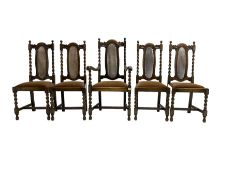 Set five early 20th oak barley twist dining chairs