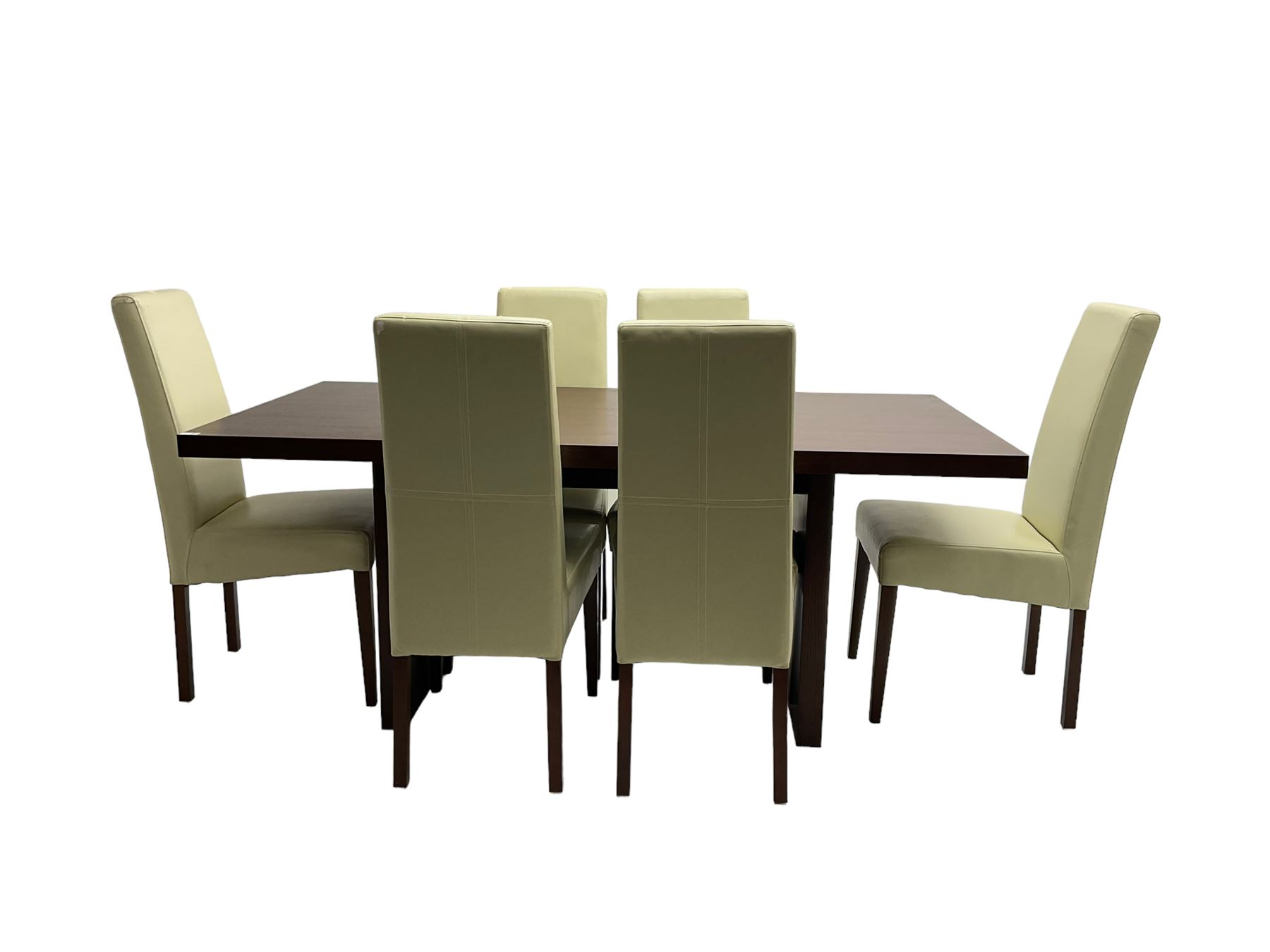Oak rectangular dining table (W180cm D90cm H78cm); and set six high back dining chairs