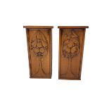 Pair Arts & Crafts carved oak cupboards
