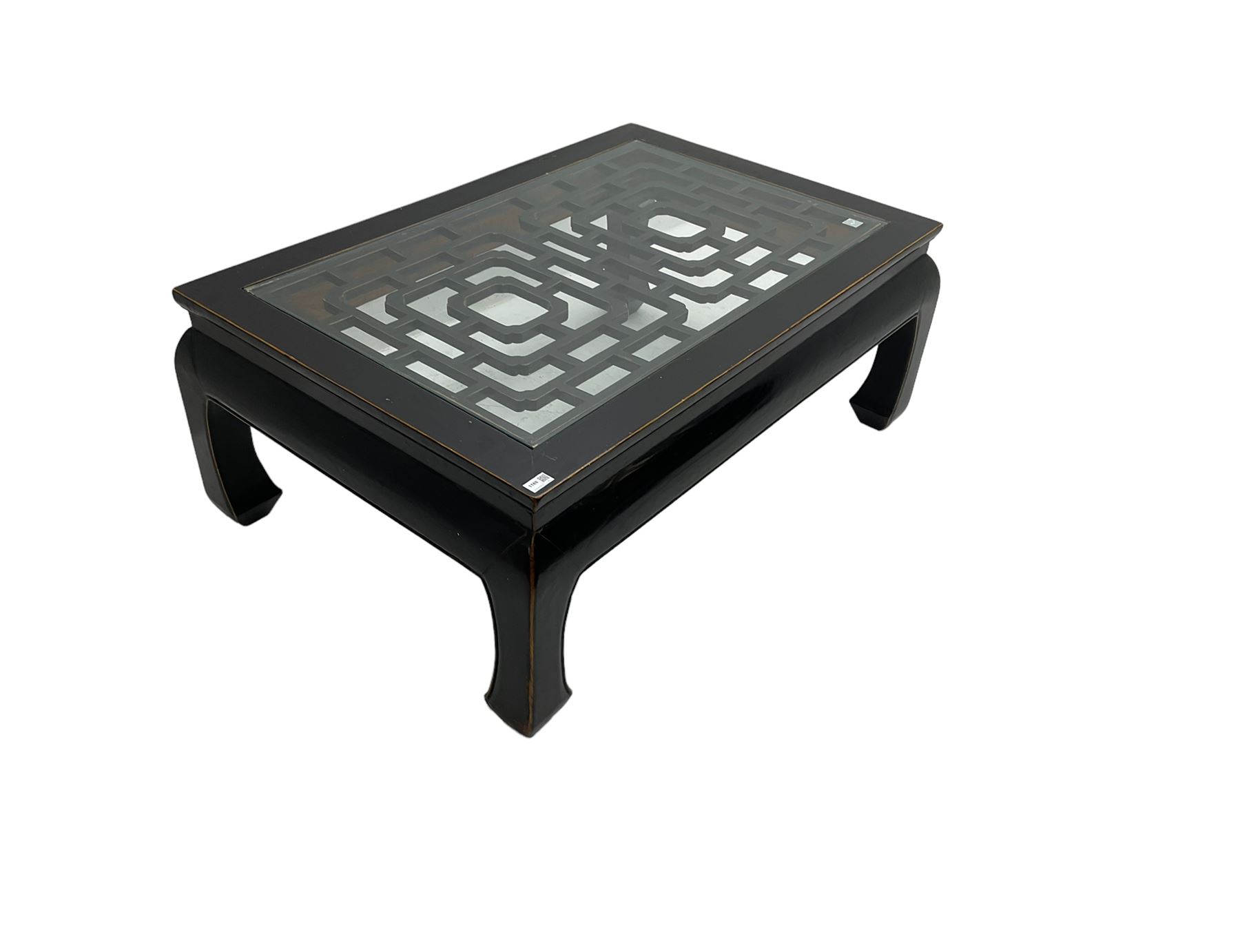 Chinese ebonised rectangular coffee table - Image 4 of 6