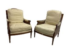 Pair of mahogany bergere armchairs