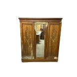 Late 19th century pitch pine triple wardrobe