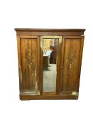 Late 19th century pitch pine triple wardrobe