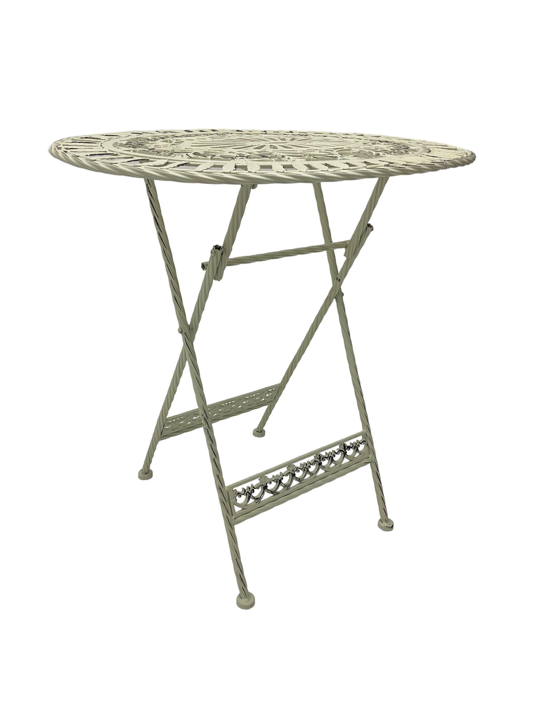 Washed white finish metal garden folding table - Image 4 of 6