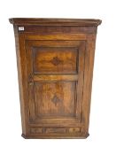 George III oak and mahogany banded wall hanging corner cupboard