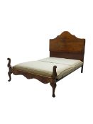 Early 20th century walnut 4' 6'' double bedstead with base