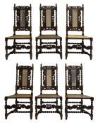 Set six 19th century oak Carolean style dining chairs