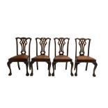 Set four George III Chippendale-style mahogany dining chairs