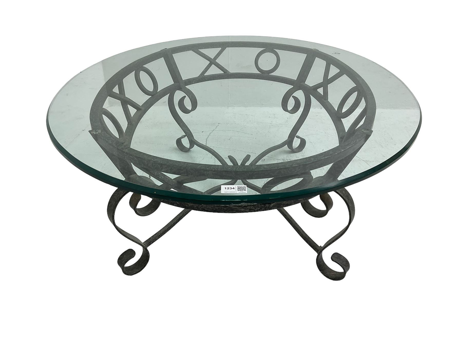 Wrought metal and glass top oval coffee table - Image 4 of 4