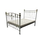 Victorian brass and white painted iron 4'6" double bedstead