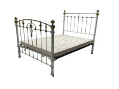 Victorian brass and white painted iron 4'6" double bedstead