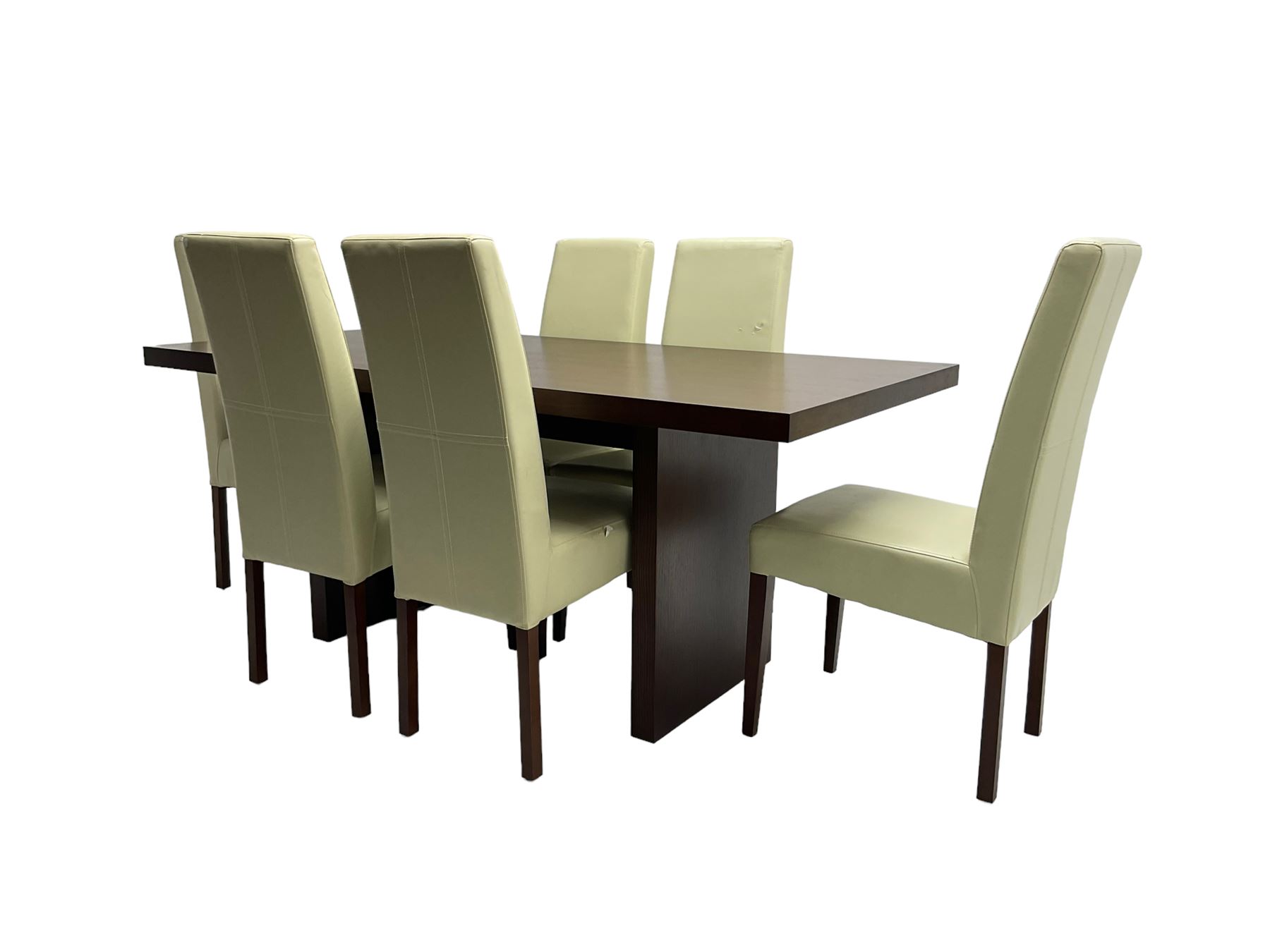 Oak rectangular dining table (W180cm D90cm H78cm); and set six high back dining chairs - Image 4 of 5