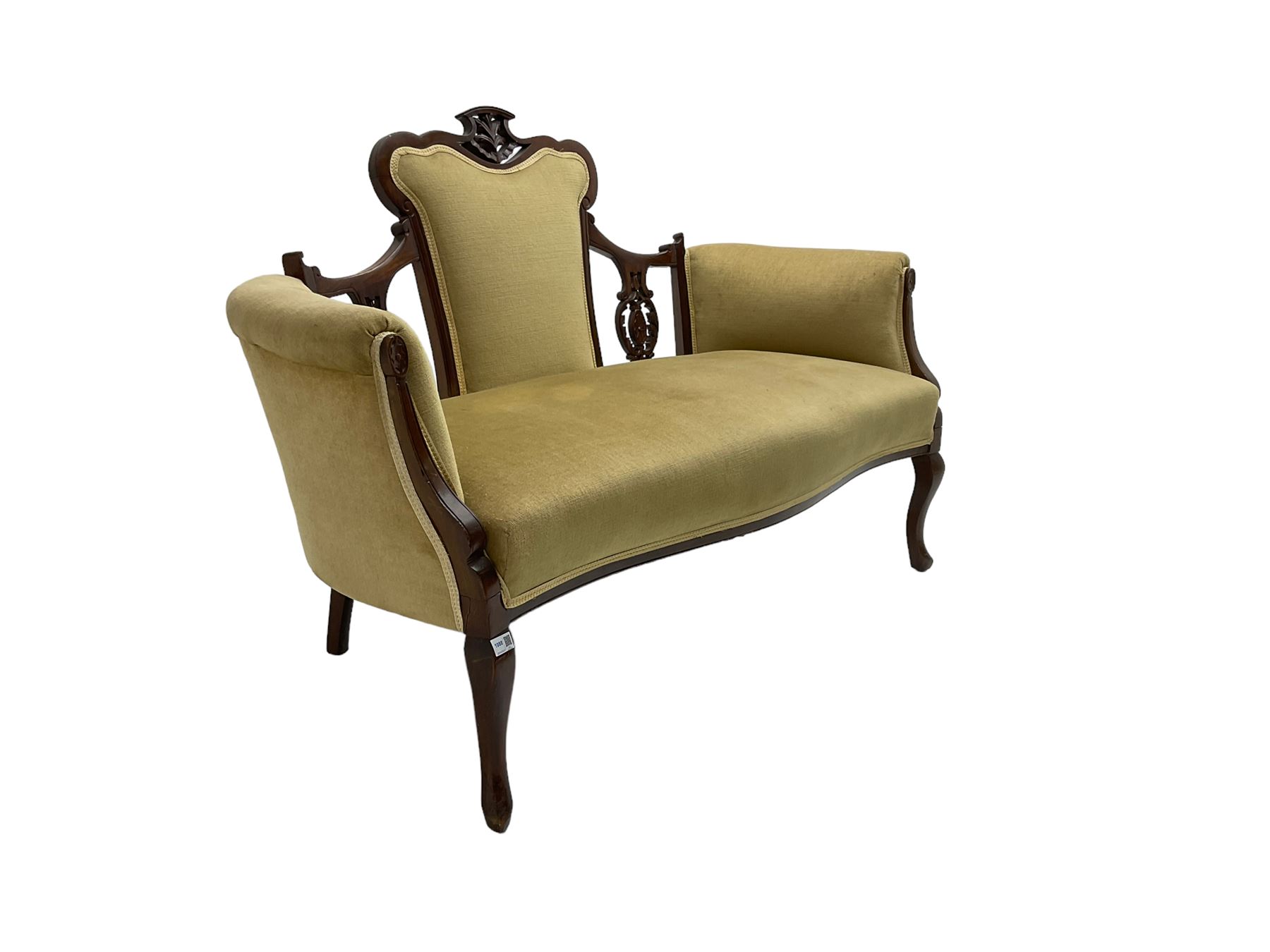 Edwardian walnut three-piece salon suite - two seat settee - Image 2 of 13