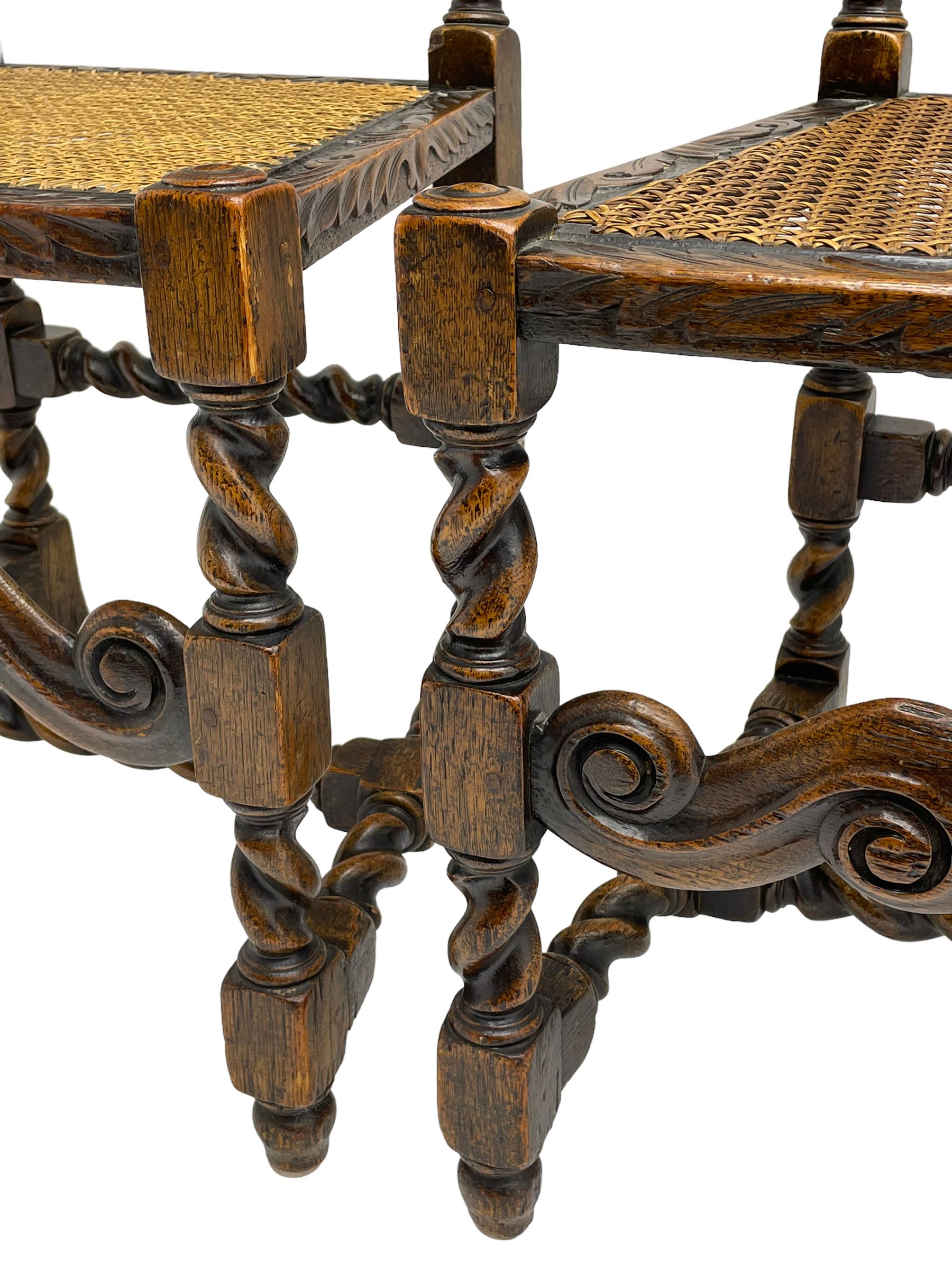 Set six 19th century oak Carolean style dining chairs - Image 10 of 19