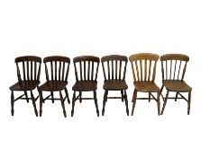 Set four elm farmhouse style dining chairs; 19th century stick back chair; and 19th century elm and