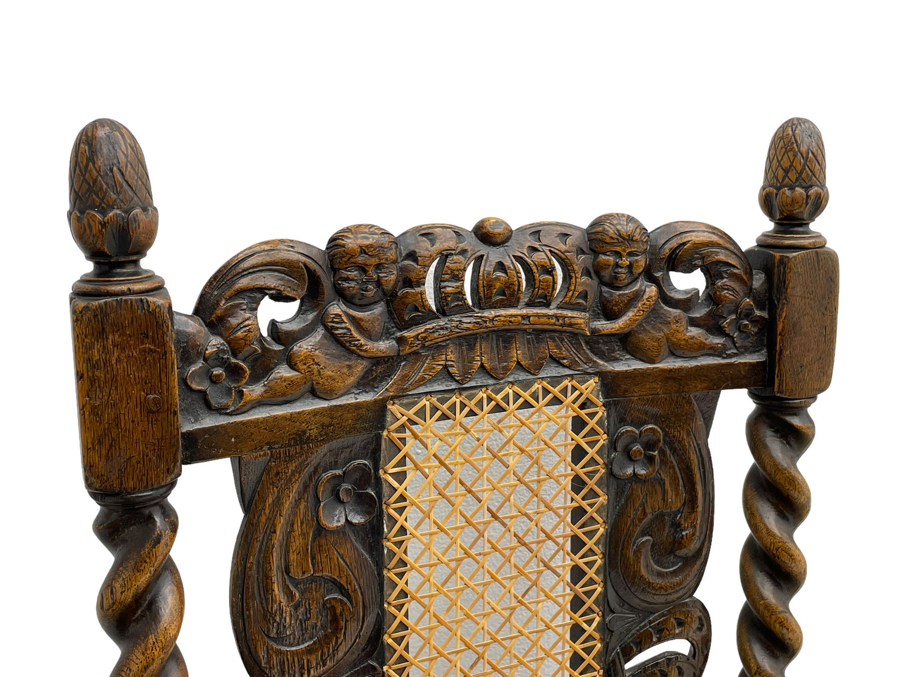 Set six 19th century oak Carolean style dining chairs - Image 5 of 19