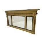 19th century gilt framed overmantel mirror with inverted breakfront cornice over three mirror panels