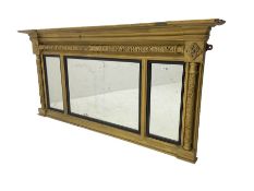 19th century gilt framed overmantel mirror with inverted breakfront cornice over three mirror panels
