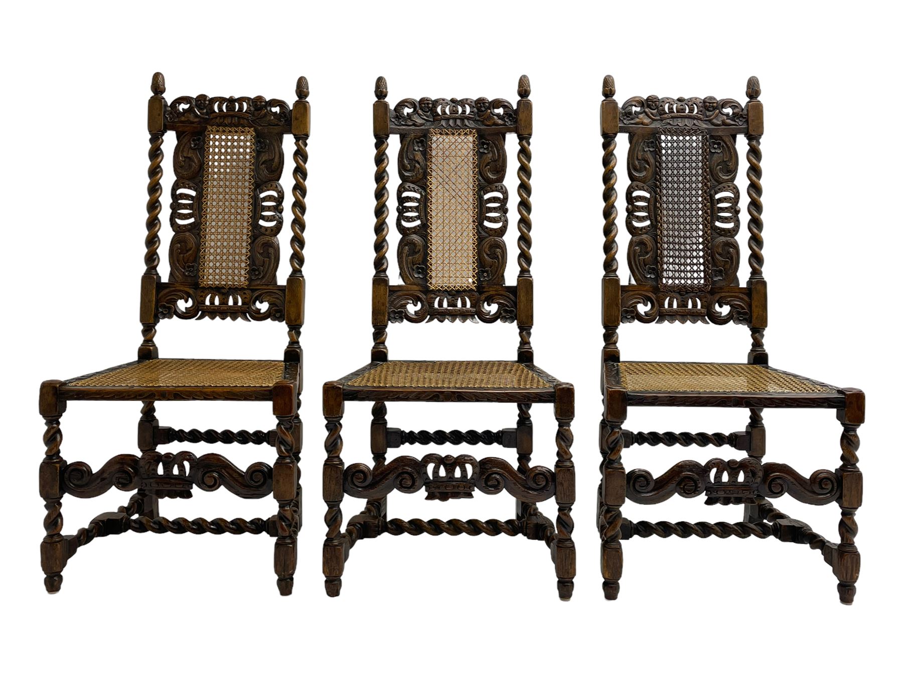 Set six 19th century oak Carolean style dining chairs - Image 9 of 19