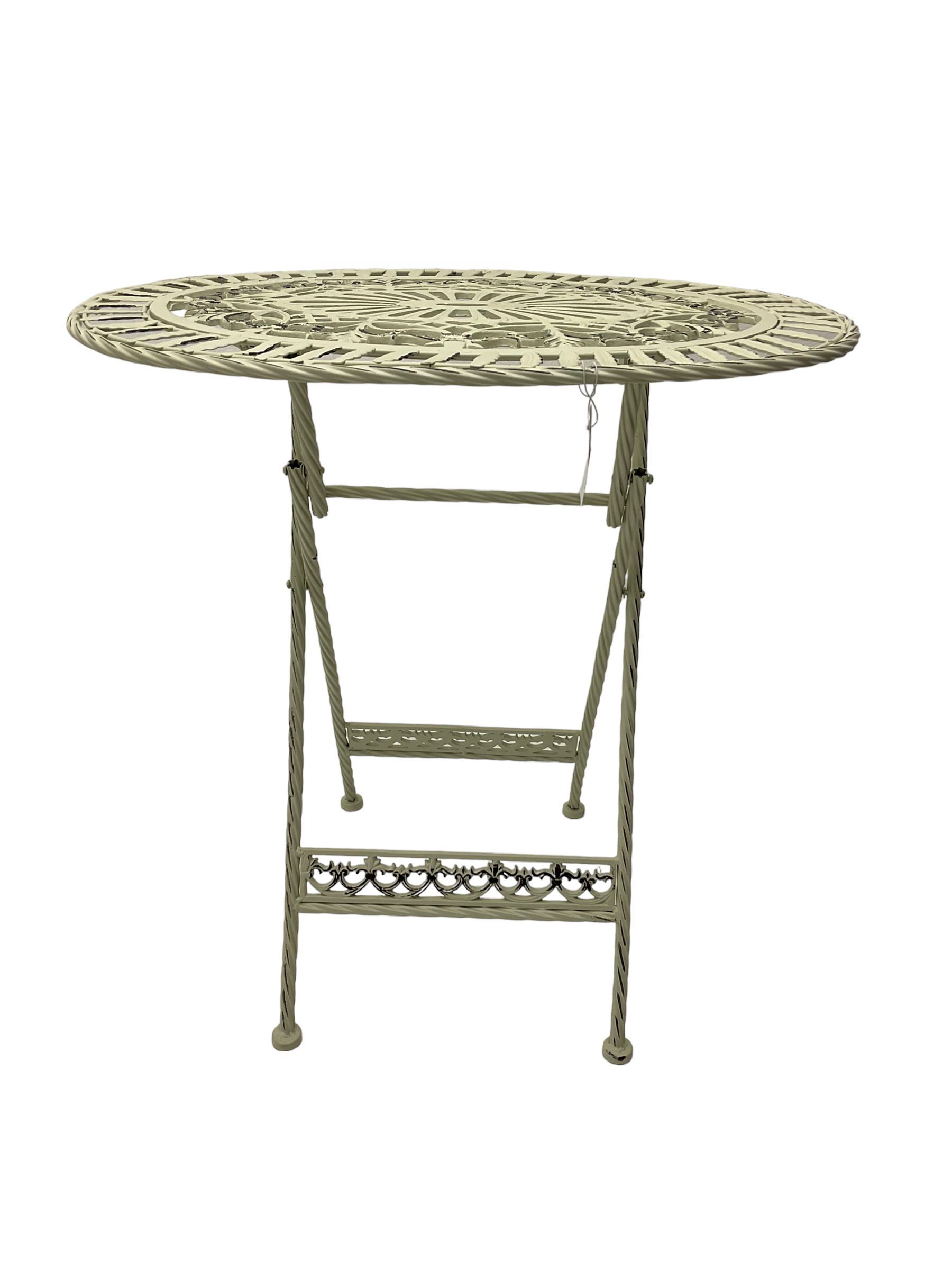 Washed white finish metal garden folding table