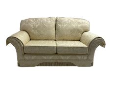 Two seat sofa (W187cm) and two matching armchairs (W112cm) upholstered in cream damask fabric