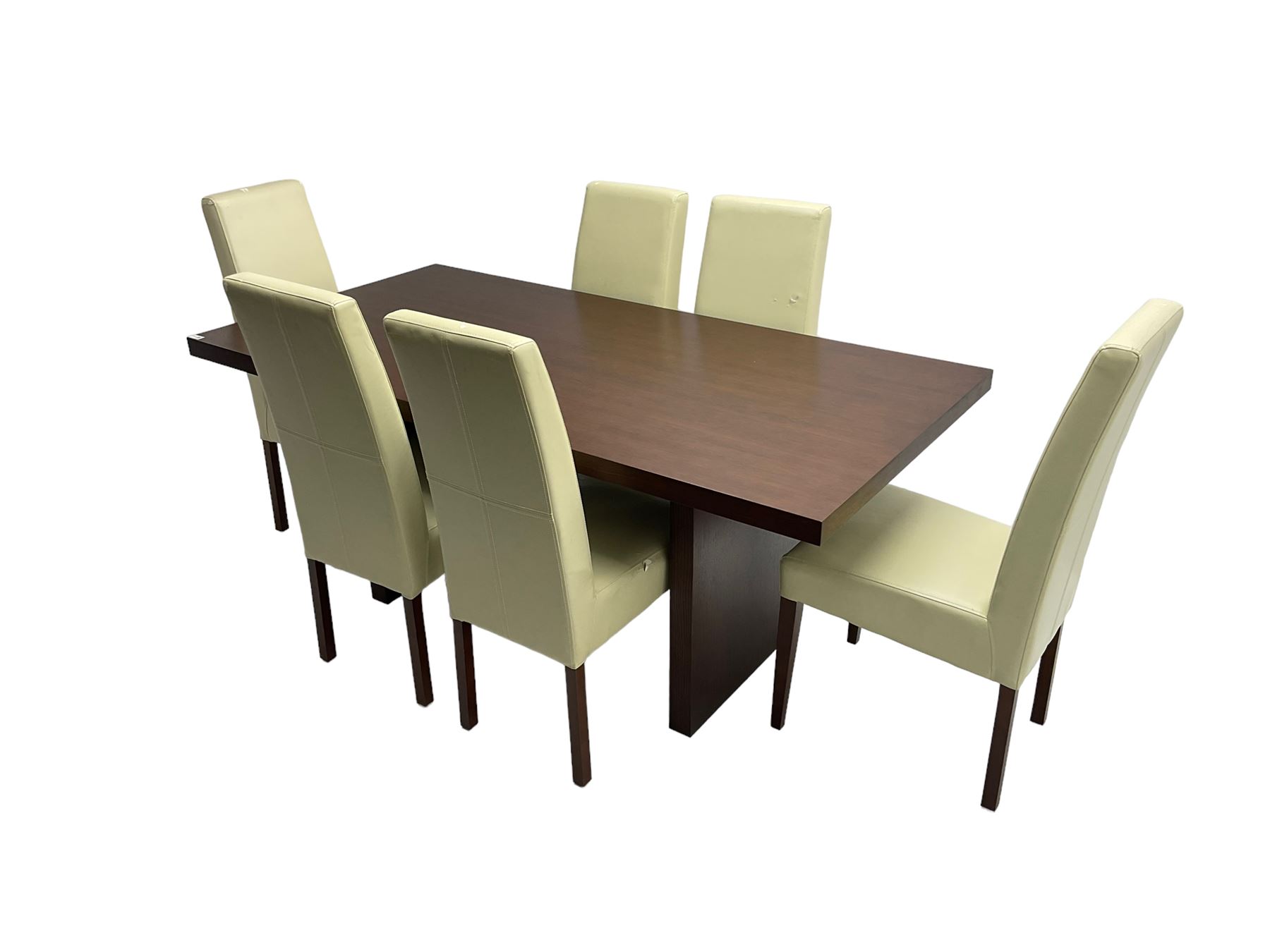 Oak rectangular dining table (W180cm D90cm H78cm); and set six high back dining chairs - Image 3 of 5