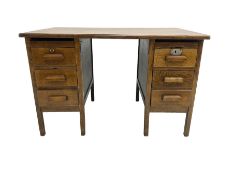 Early to mid-20th century oak twin pedestal desk