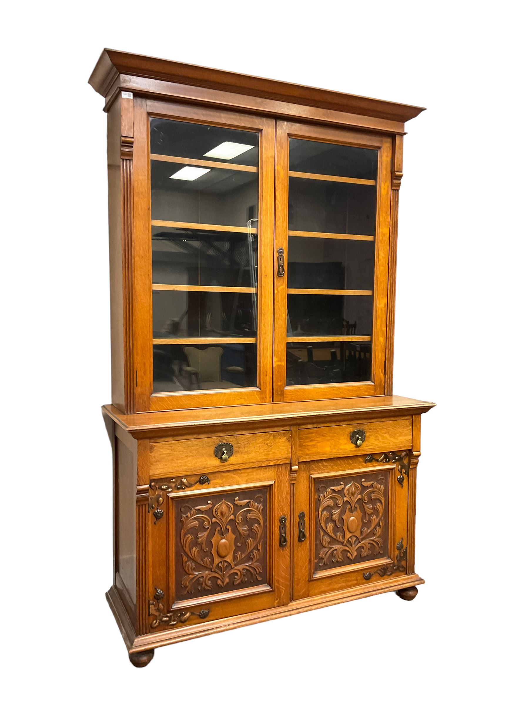 Late 19th century oak bookcase on cupboard - Image 2 of 8