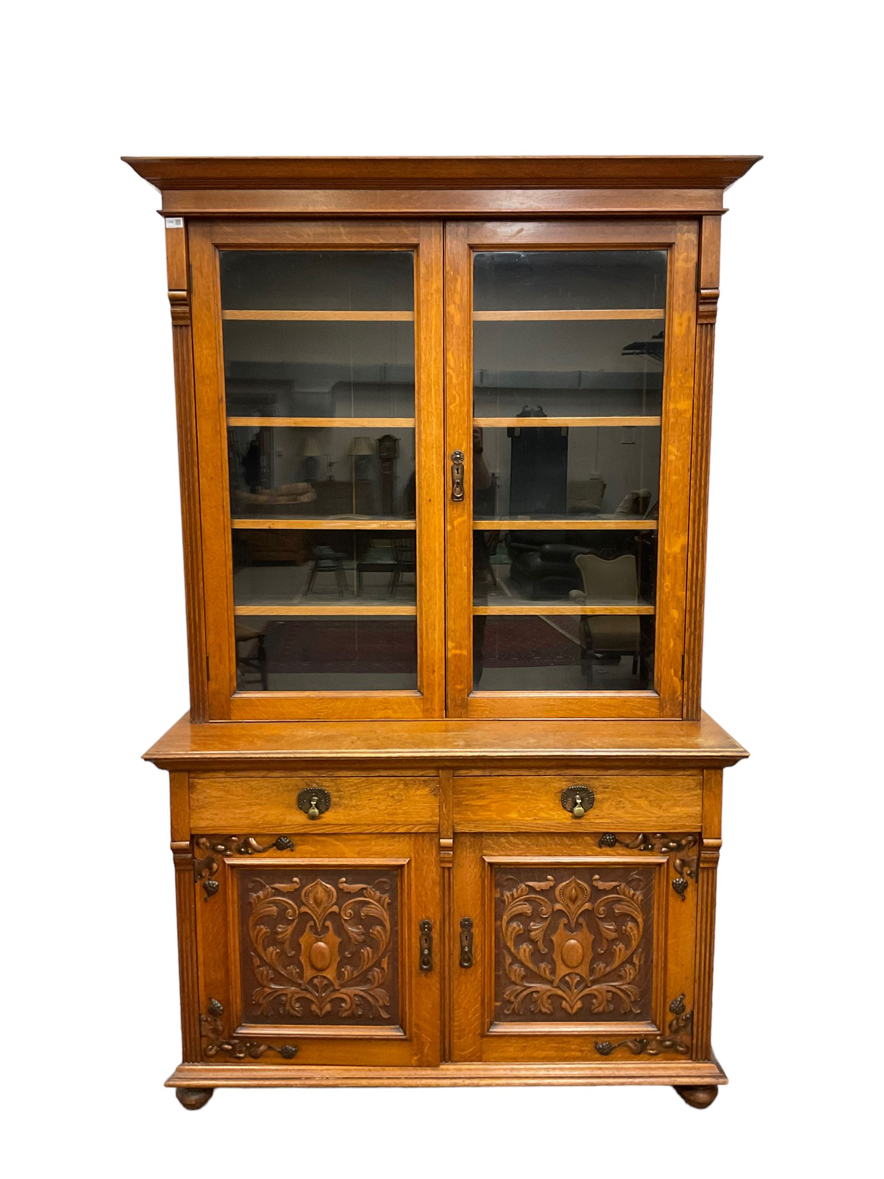 Late 19th century oak bookcase on cupboard - Image 3 of 8