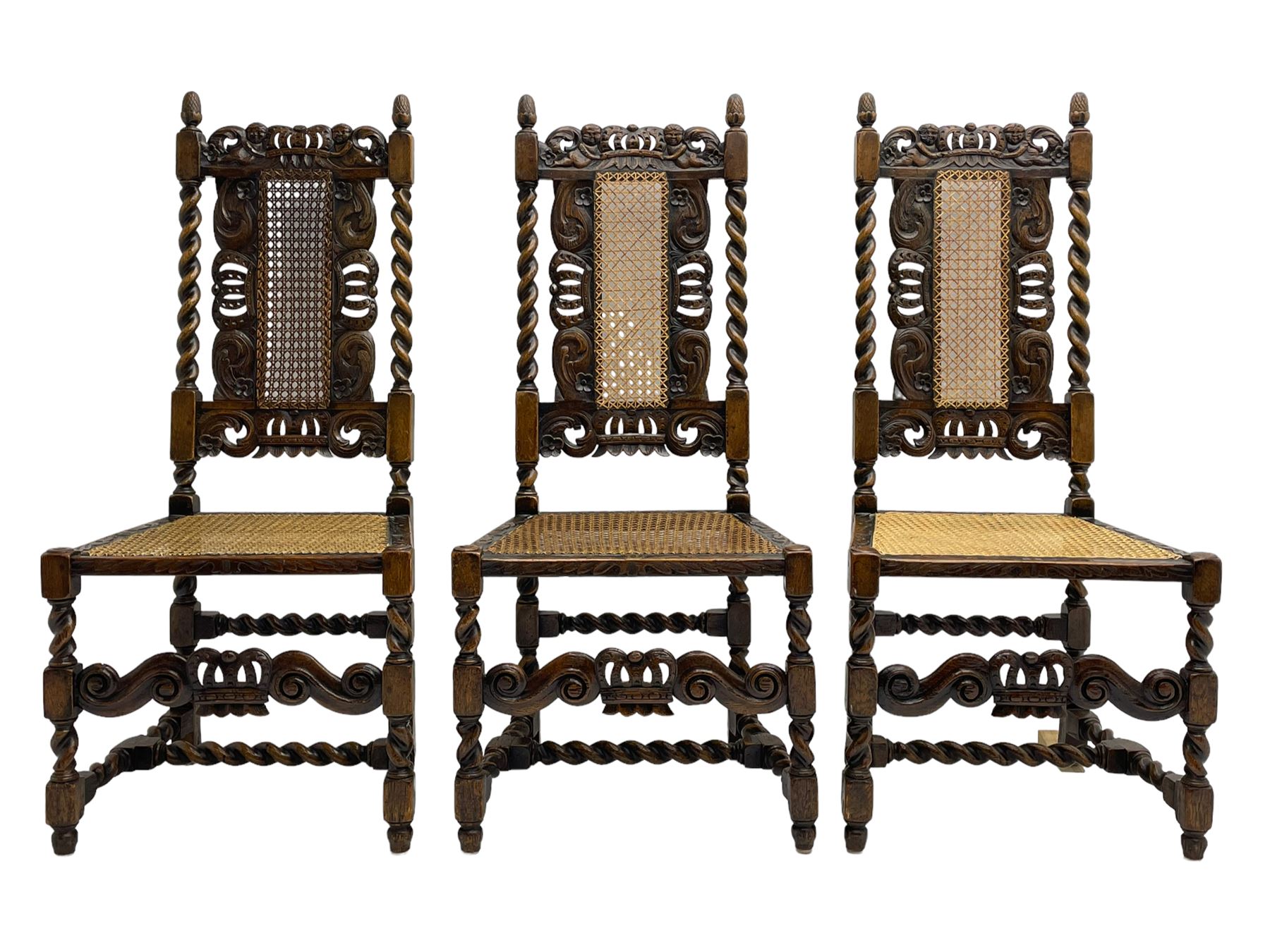 Set six 19th century oak Carolean style dining chairs - Image 2 of 19