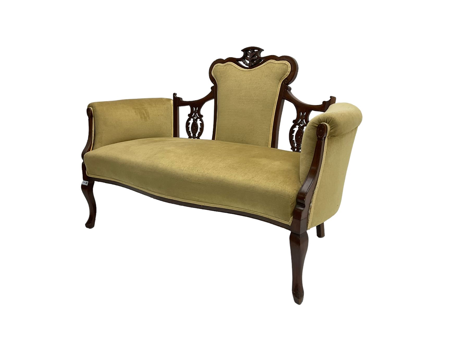 Edwardian walnut three-piece salon suite - two seat settee - Image 8 of 13