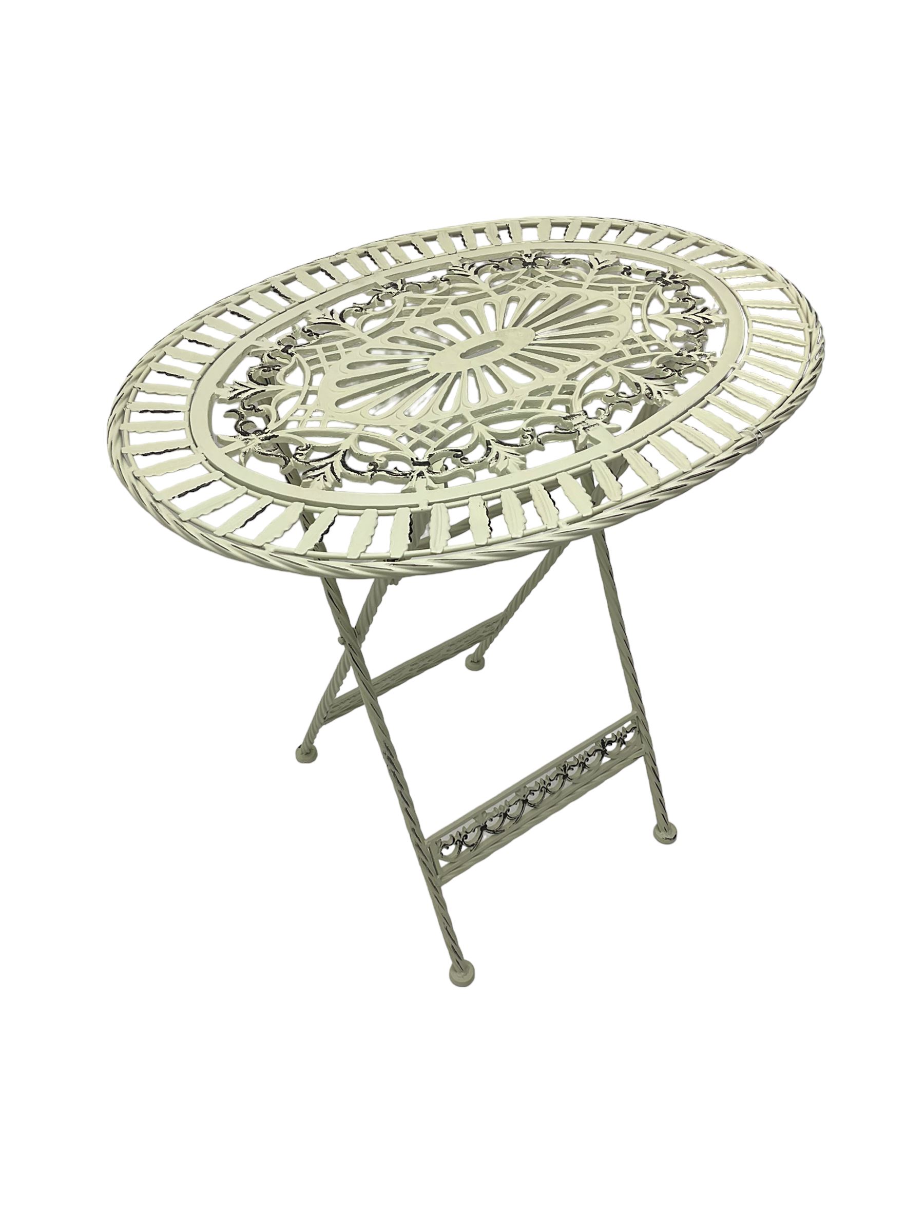 Washed white finish metal garden folding table - Image 6 of 6