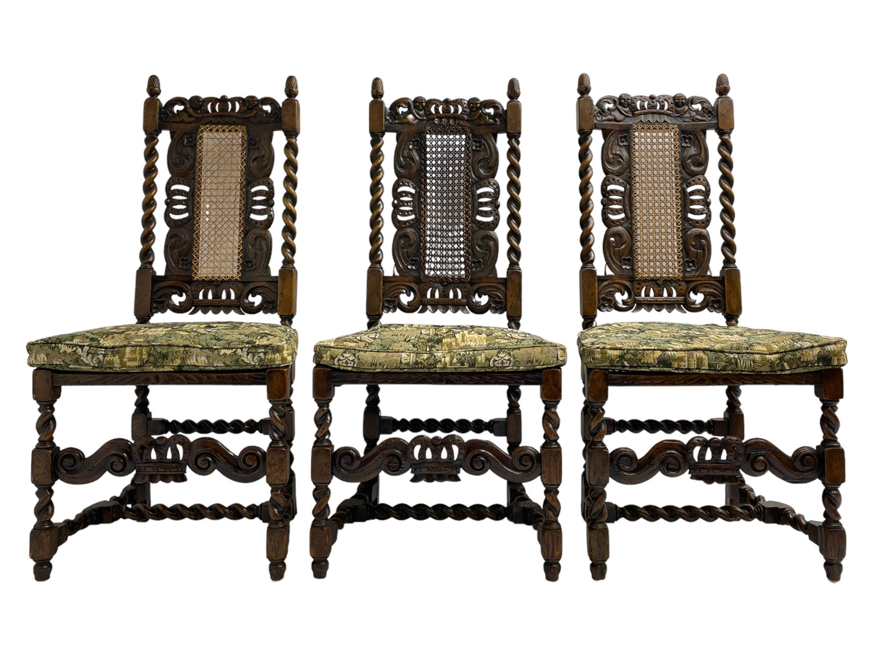 Set six 19th century oak Carolean style dining chairs - Image 15 of 19