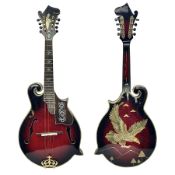 Eastern eight-string mandolin with red sunburst finish and mother-of-pearl inlay of eagles
