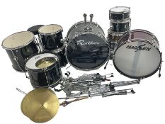 Rockburn eight-piece black drum kit with bass drum