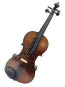 German trade violin c1900 with 35.5cm two-piece maple back and spruce top; bears label 'Made in Germ