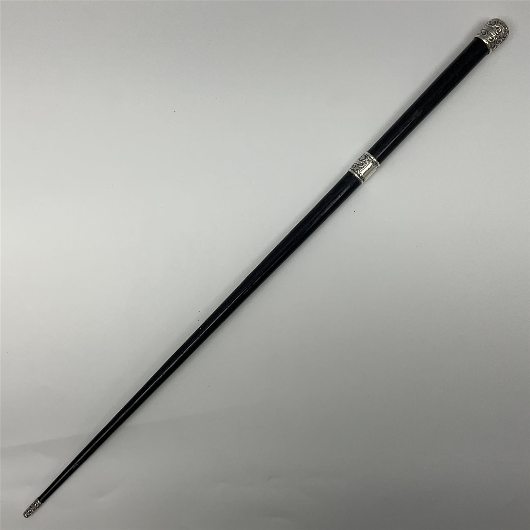 Two early 20th century conductor's ebonised batons each with three silver mounts; one hallmarked Lon - Image 11 of 11