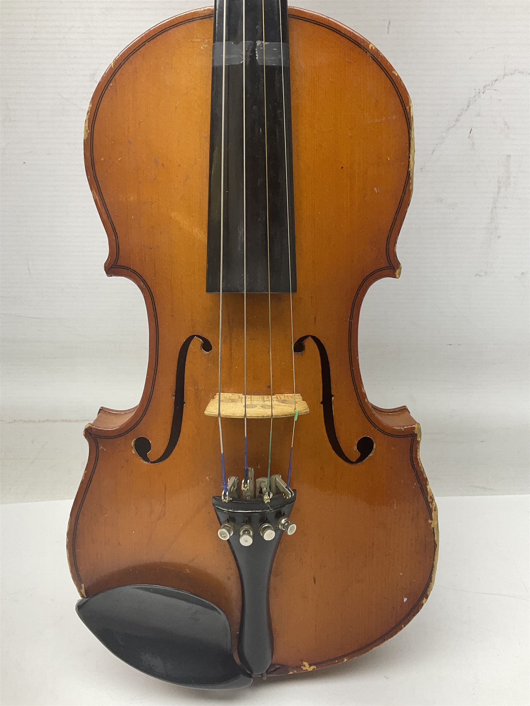 Four Chinese graduated violins - full size with 35.5cm two-piece back; three-quarter size with 33.5c - Image 4 of 34