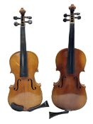 German Saxony three-quarter size violin c1900 with 33cm two-piece maple back and ribs and spruce top