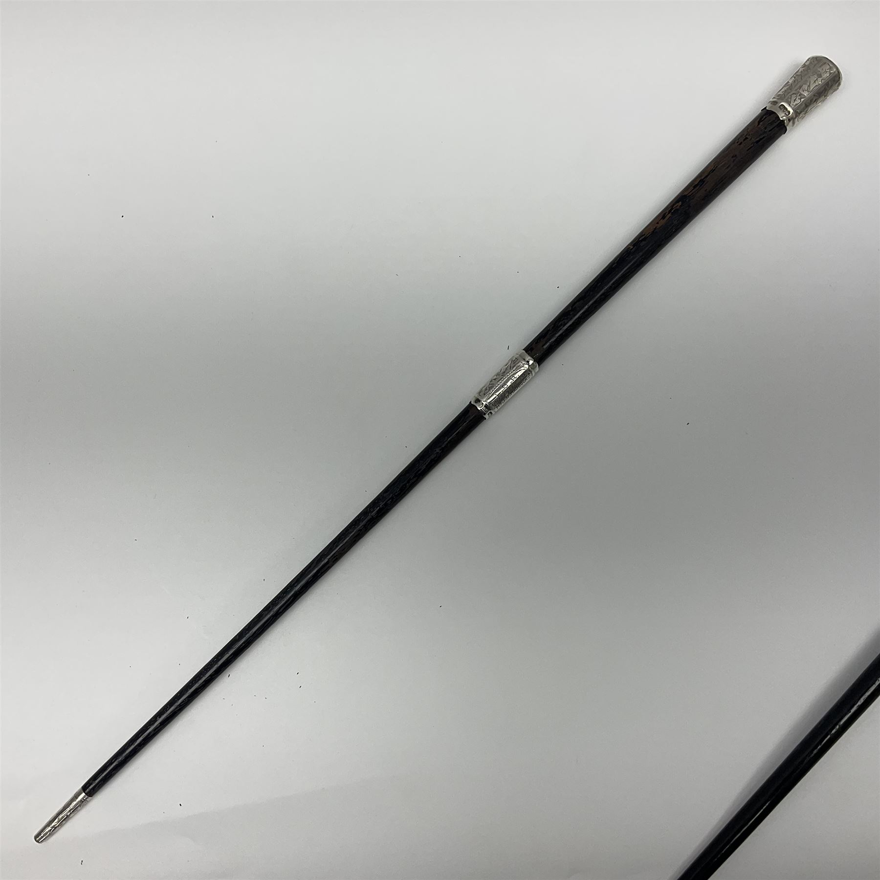 Two early 20th century conductor's ebonised batons each with three silver mounts; one hallmarked Lon - Image 6 of 11
