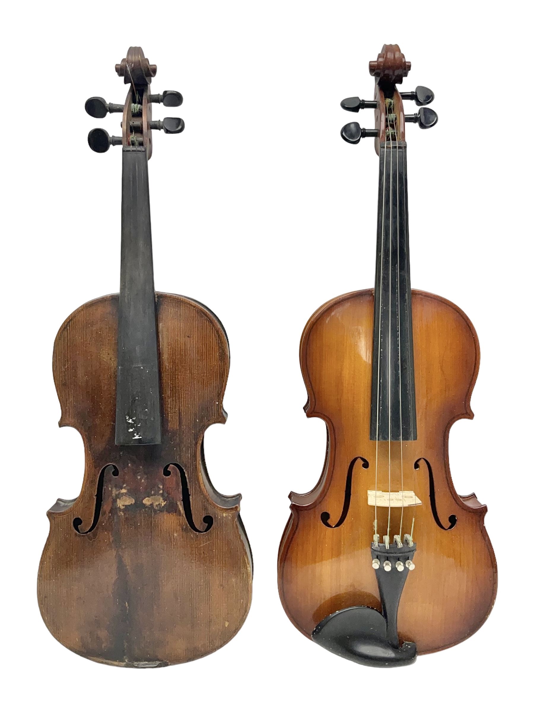 Chinese Parrot violin with 35.5cm two-piece back; L59.5cm in carrying case; and early 20th century G