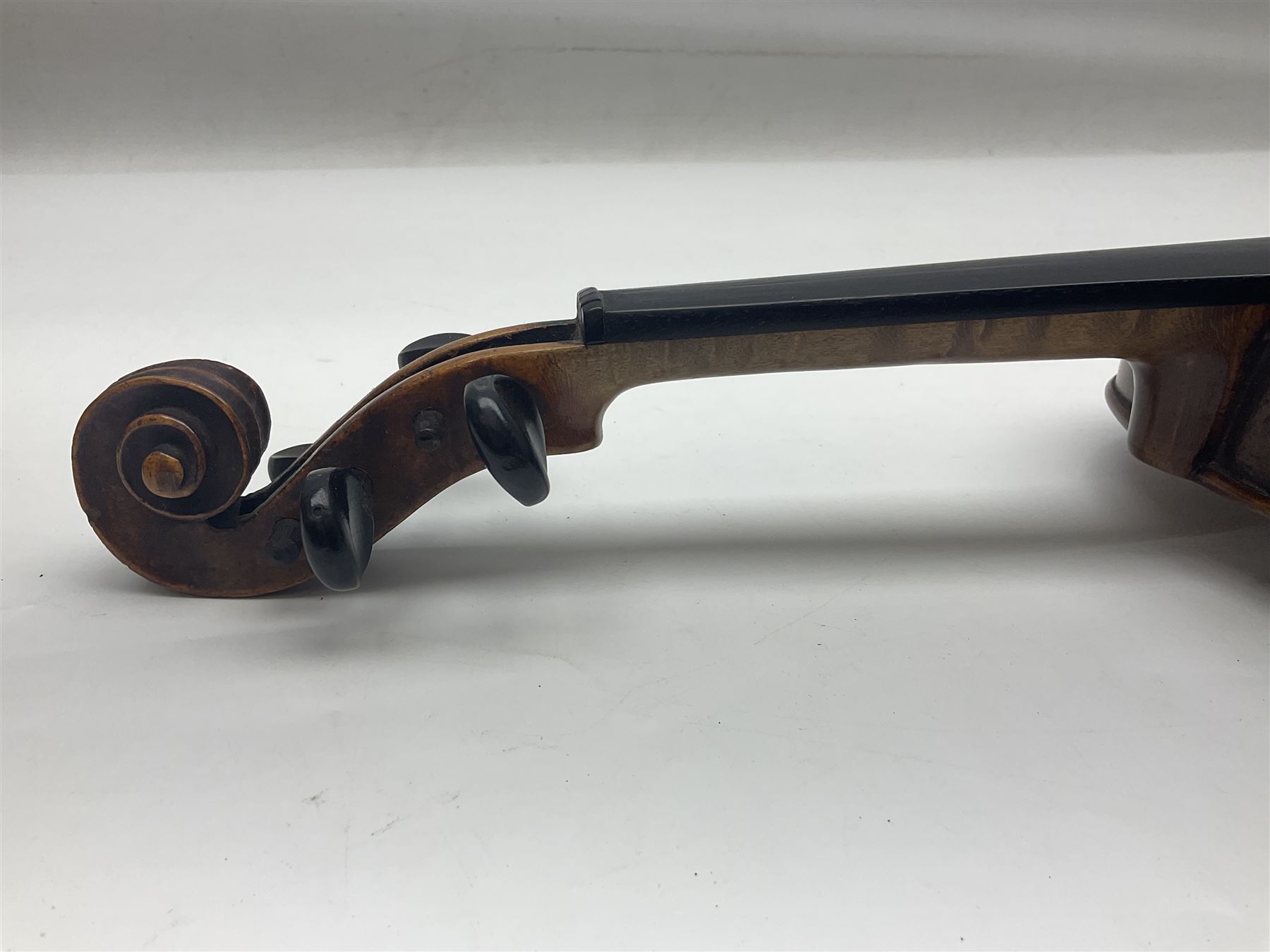 Late 19th century German trade violin c1890 with 36cm two-piece birds-eye maple back - Image 10 of 17