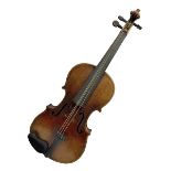 Late 19th century French three-quarter size 'Conservatory' violin with 34cm two-piece maple back and