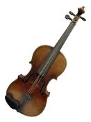 Late 19th century French three-quarter size 'Conservatory' violin with 34cm two-piece maple back and