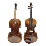 German trade violin c1900 stamped PAGANINI with 35.5cm two-piece maple back and ribs and spruce top