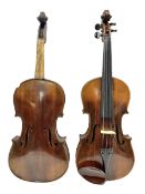 German trade violin c1900 stamped PAGANINI with 35.5cm two-piece maple back and ribs and spruce top