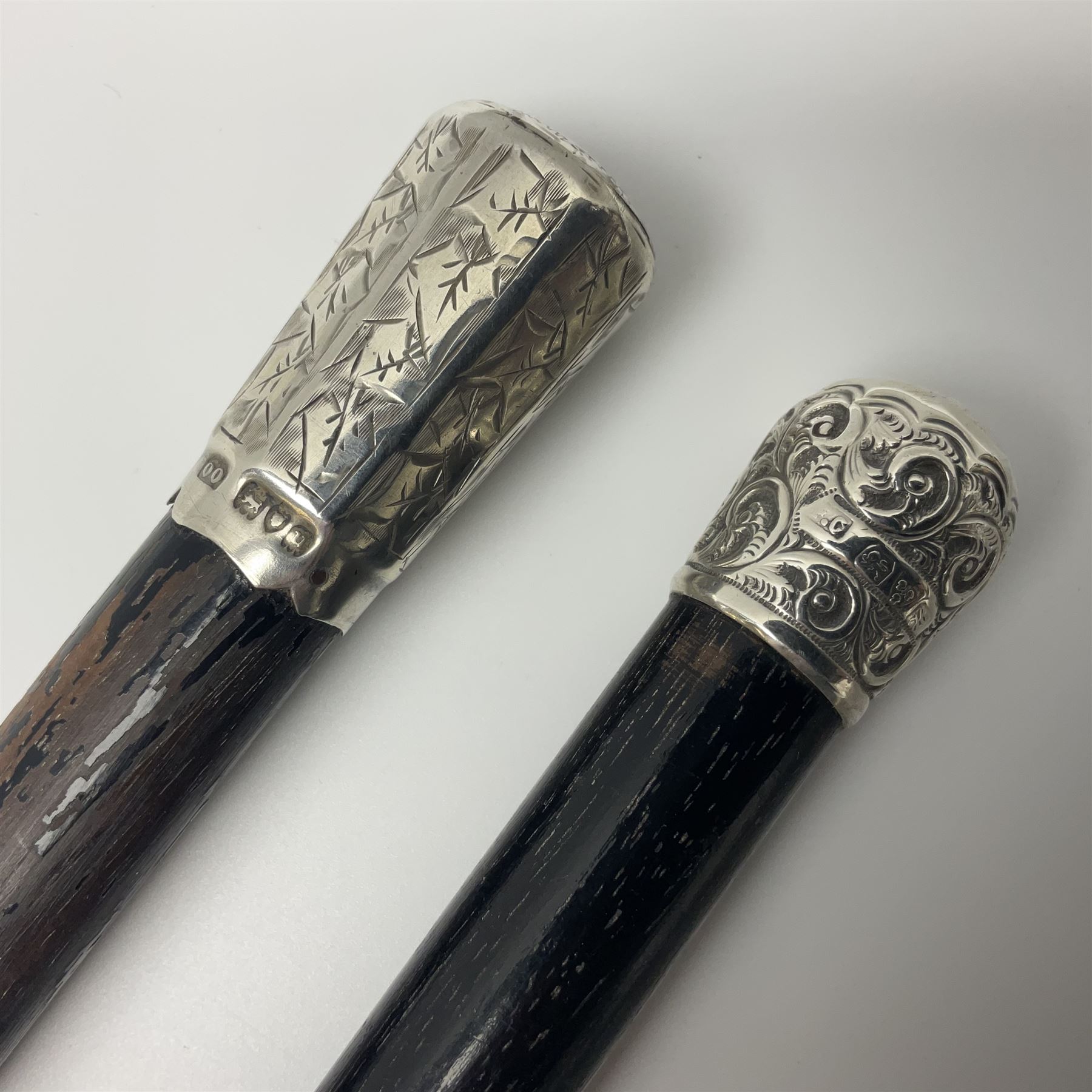 Two early 20th century conductor's ebonised batons each with three silver mounts; one hallmarked Lon - Image 2 of 11
