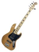 Fender Squier five-string jazz bass guitar; natural finish with Duncan Designed pick-ups; serial no.
